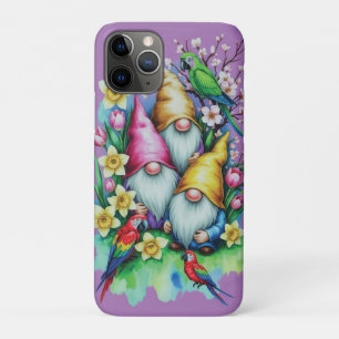 Garden Gnomes with Parrots and Spring Florals iPhone 11 Pro Case