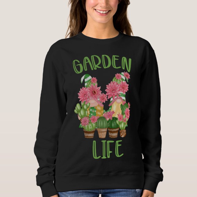 Garden Gnomes with Potted Plants Fun Gardening Hum Sweatshirt (Front)
