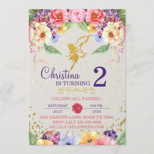 Garden Golden Fairy Birthday or Shower Invitation