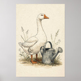 Garden Goose and Watering Can Poster