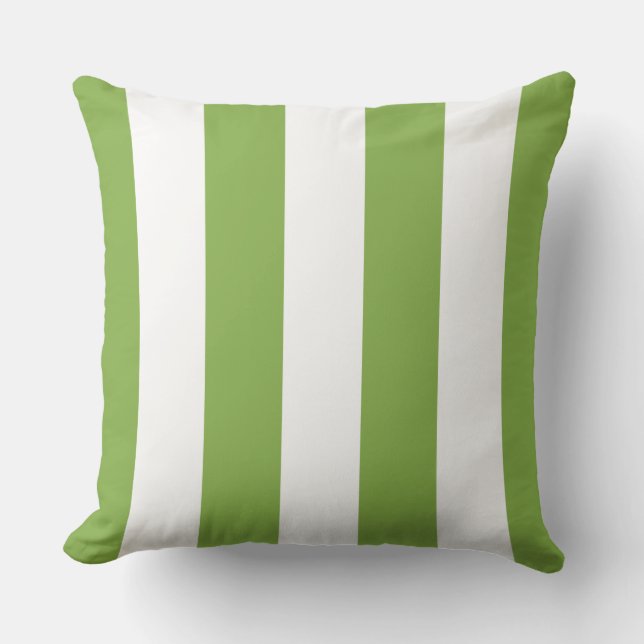 Garden Green and White Striped Throw Pillow (Front)