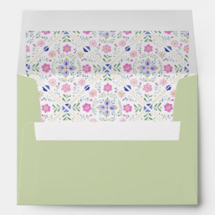 Garden Green Mosaic Floral Wedding Envelope