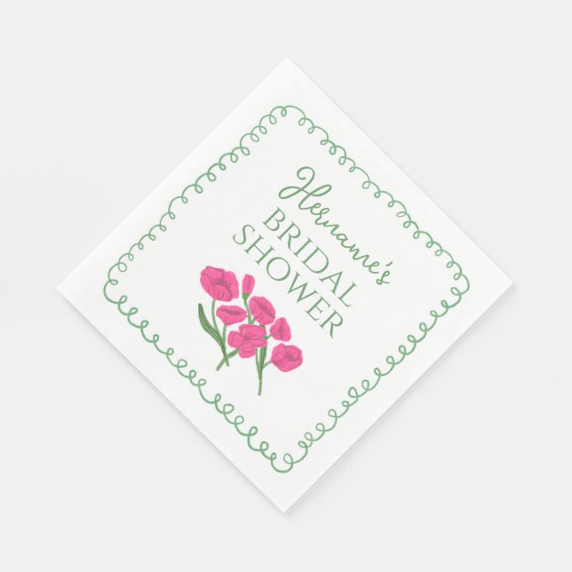 Garden Green Pink Whimsical Bridal Shower Napkin (Corner)