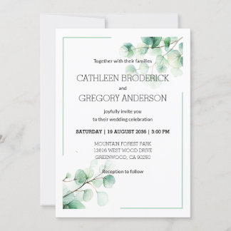 Garden Green Watercolor Eucalyptus Leaves Invitation