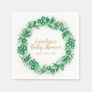 Garden Greenery Baby Shower Napkin green and gold