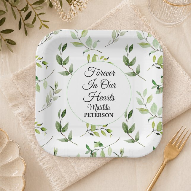 Garden Greenery Leaves Funeral  Paper Plate (Creator Uploaded)