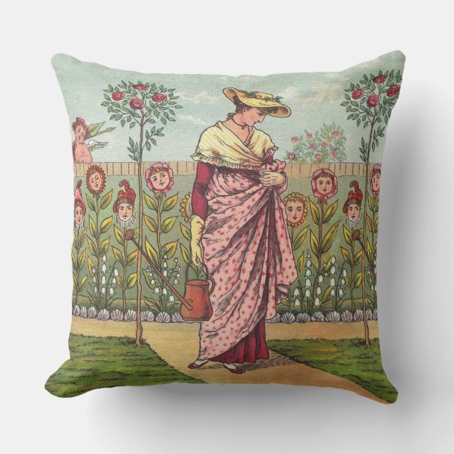 Garden Grow Flower Woman Art Antique Cushion (Front)