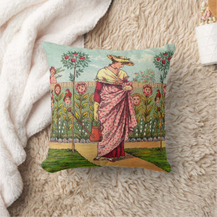 Garden Grow Flower Woman Art Antique Cushion