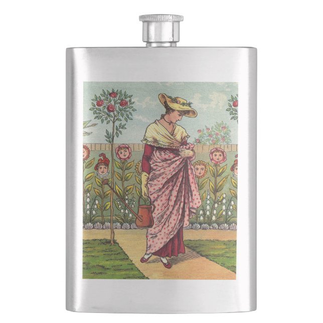 Garden Grow Flower Woman Art Antique Hip Flask (Front)