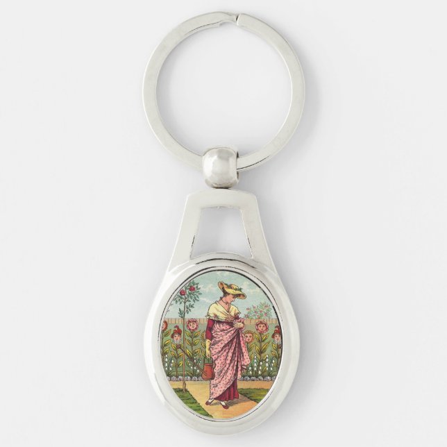 Garden Grow Flower Woman Art Antique Key Ring (Front)