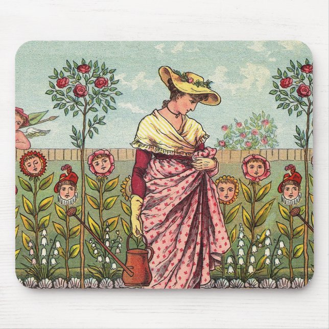 Garden Grow Flower Woman Art Antique Mouse Pad (Front)