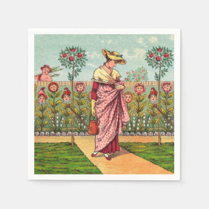 Garden Grow Flower Woman Art Antique Napkin