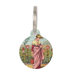 Garden Grow Flower Woman Art Antique Pet Tag