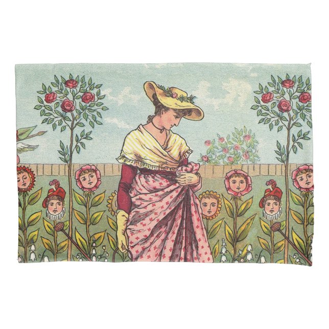 Garden Grow Flower Woman Art Antique Pillowcase (Front)