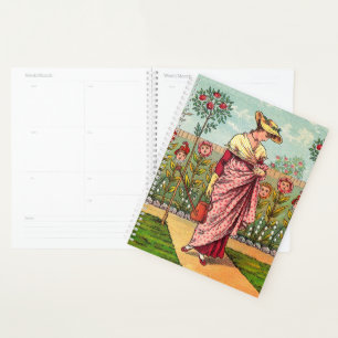Garden Grow Flower Woman Art Antique Planner