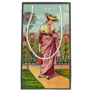 Garden Grow Flower Woman Art Antique Small Gift Bag