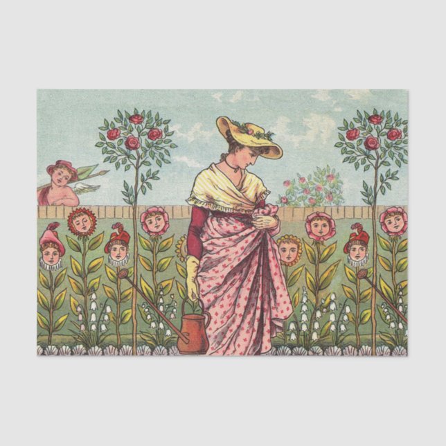 Garden Grow Flower Woman Art Antique Tissue Paper (Front)