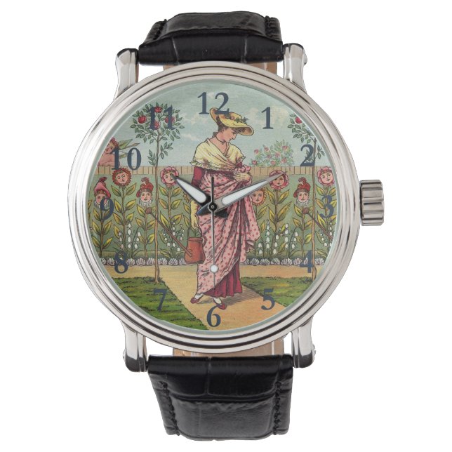 Garden Grow Flower Woman Art Antique Watch (Front)