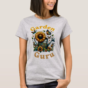Garden Guru Watering Can and Sunflowers Grey T-Shirt