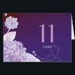 Garden Hydrangeas Plum Wedding Table Number Card<br><div class="desc">Sweet lavender hydrangea blooms, deep purple background and flourish swirls illustrated on custom Wedding Table Number Cards. (**Customise the folded card one by one, and put them separately in your cart. You must not expect the automatic numbering without your customisation.**) Gorgeous hydrangea themed design perfect for hydrangea lovers! ((You can...</div>