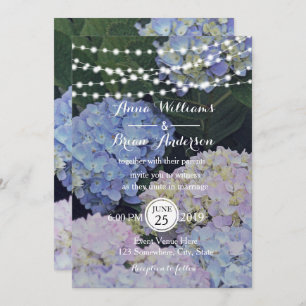 Garden Hydrangeas String of Lights Wedding Invite