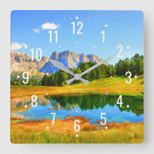 Garden-Inspired Mountain - Tropical Outdoor Square Wall Clock