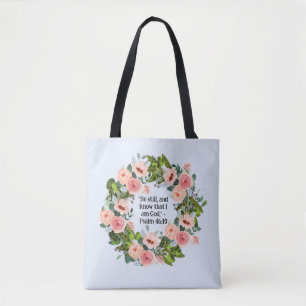 Garden-Inspired Pink Floral Wreath Serene Quote Tote Bag