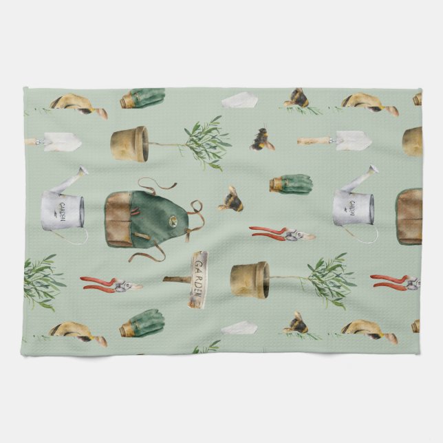 Garden inspired, plants, bees, nature outdoor tea towel (Horizontal)