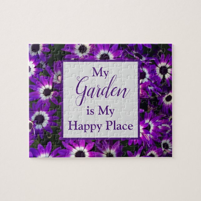 Garden is My Happy Place Purple Flower Floral Jigsaw Puzzle (Horizontal)