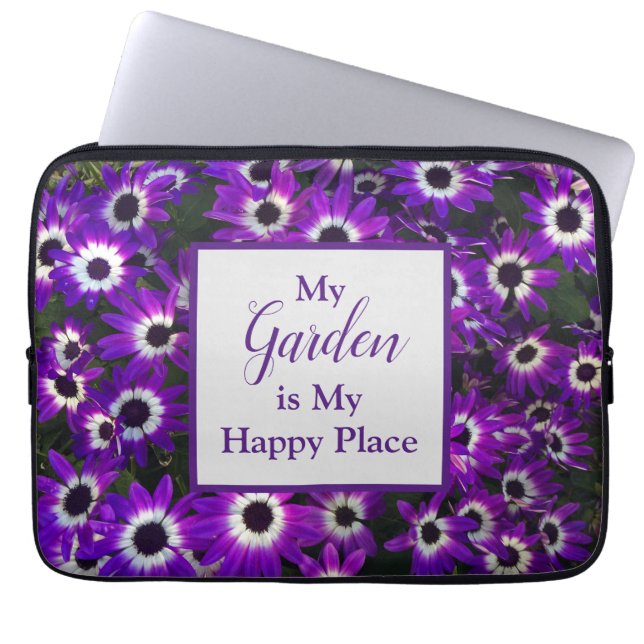 Garden is My Happy Place Purple Flower Floral Laptop Sleeve (Front)