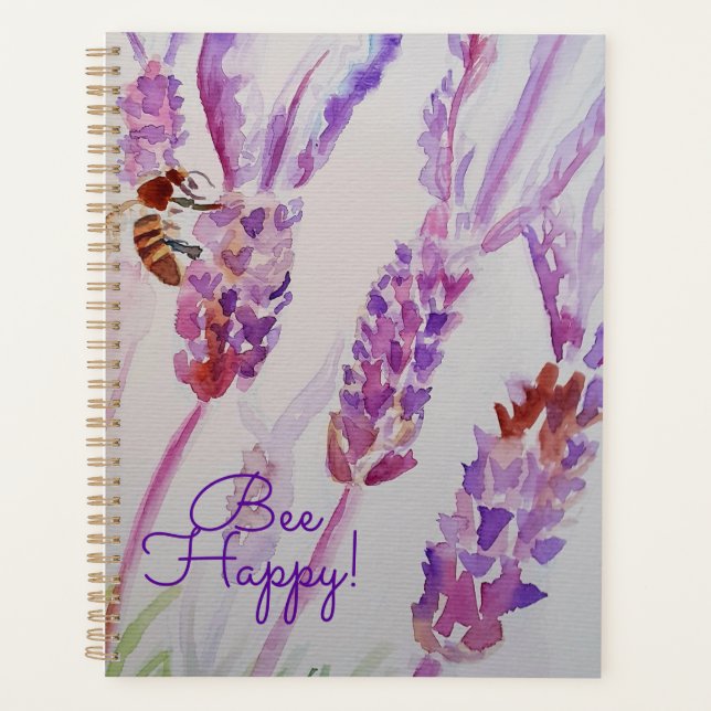 Garden Journal Lavender Bee Watercolour Notebook Planner (Front)
