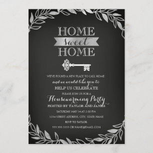 Garden Key Silver Chalkboard Housewarming Invite