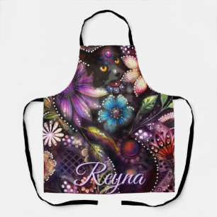 Garden Kitty Cat Floral Abstract Personalised Apron