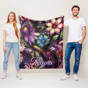 Garden Kitty Cat Floral Abstract Personalised Fleece Blanket