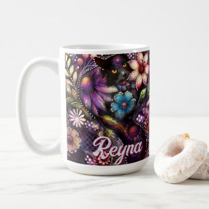 Garden Kitty Cat Floral Abstract Personalized Coffee Mug