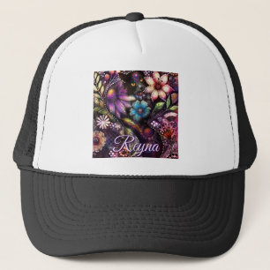 Garden Kitty Cat Floral Abstract Personalized Trucker Hat