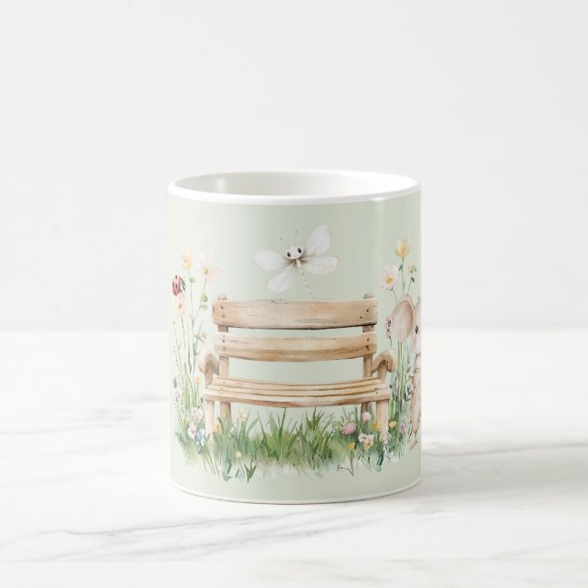 Garden Ladybug Dragonfly Mouse Bench Coffee Mug (Center)