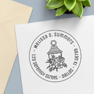 Garden Lantern Flowers Round Address 1 Self-inking Stamp
