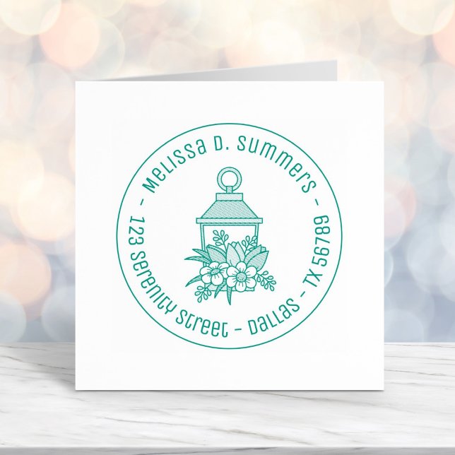 Garden Lantern Flowers Round Address 1 Self-inking Stamp (Creator Uploaded)