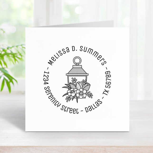 Garden Lantern Flowers Round Address 2 Rubber Stamp (Creator Uploaded)