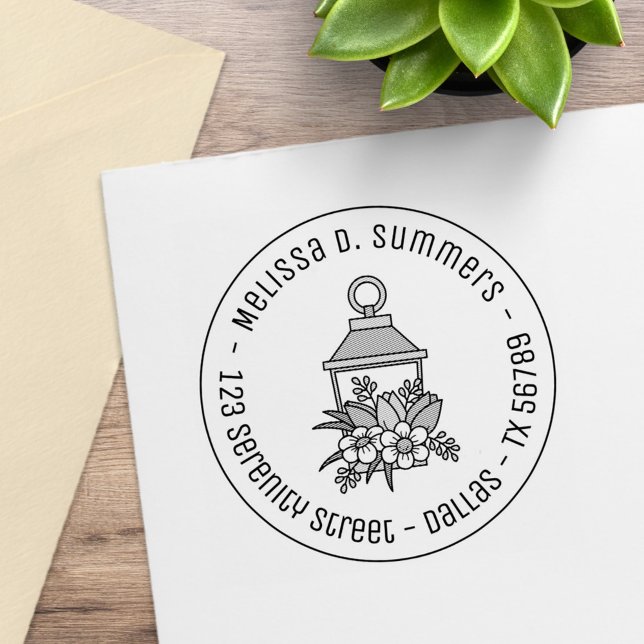 Garden Lantern Flowers Round Address 3 Rubber Stamp (Creator Uploaded)