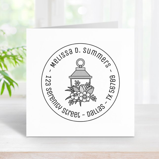 Garden Lantern Flowers Round Address 3 Rubber Stamp (Creator Uploaded)