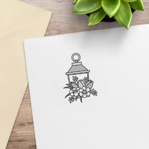 Garden Lantern Flowers Rubber Stamp