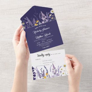 Garden Lavender & Wildflower Rustic Wedding All I In One Invitation