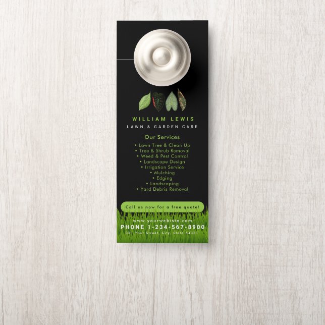 Garden Lawn Care Landscaping Leaves Business Logo Door Hanger (On Knob)