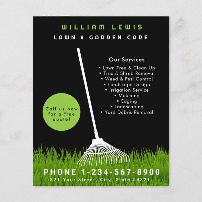 Garden Lawn Care Landscaping Modern Grass Rake Flyer (Front)