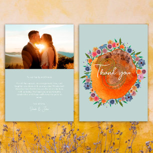 Garden Light Blue Boho Wildflower Photo Wedding Thank You Card