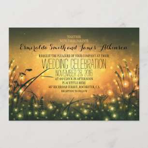 garden lights rustic wedding invitation