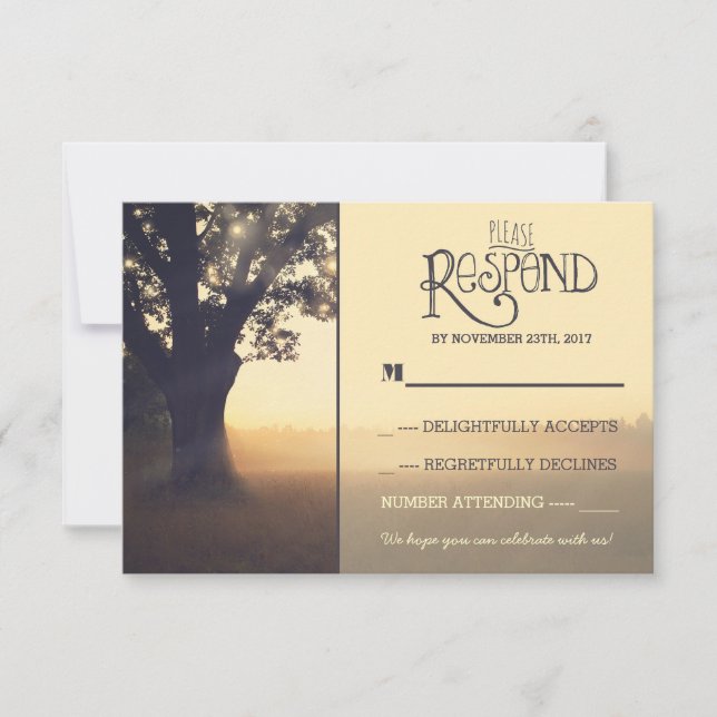 Garden lights tree rustic wedding RSVP (Front)