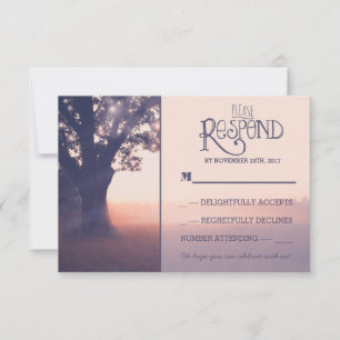 Garden lights tree rustic wedding RSVP Card